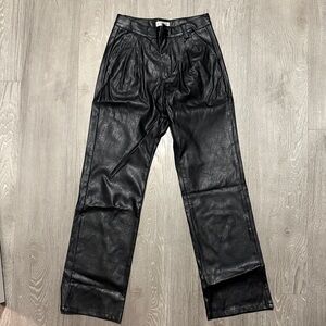 Women's Black Leather Straight Leg Pants